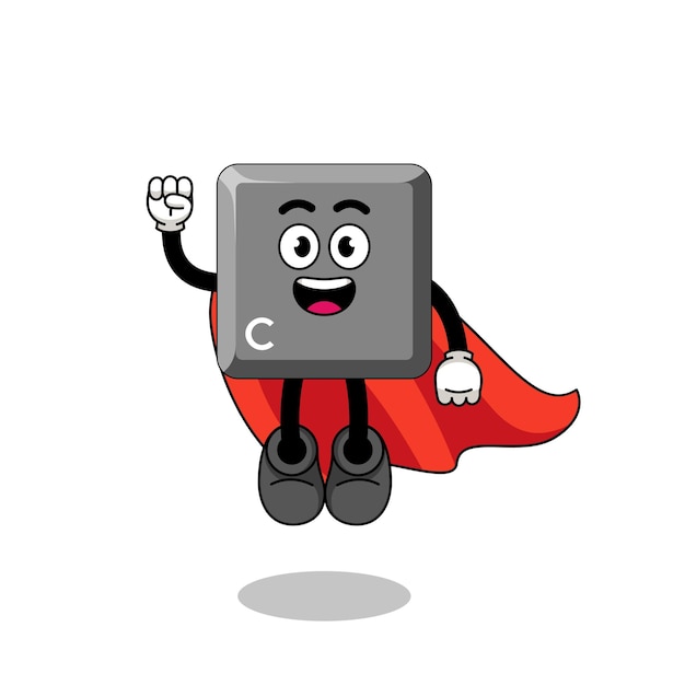 Keyboard C key cartoon with flying superhero