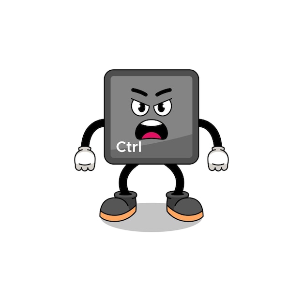 Keyboard control button cartoon illustration with angry expression character design