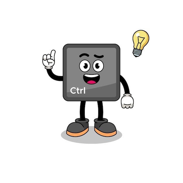 Keyboard control button cartoon with get an idea pose character design