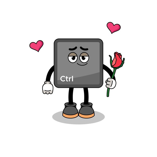 Keyboard control button mascot falling in love character design