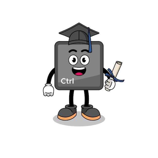 Keyboard control button mascot with graduation pose character design