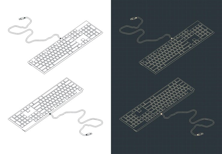 Vector keyboard isometric drawings
