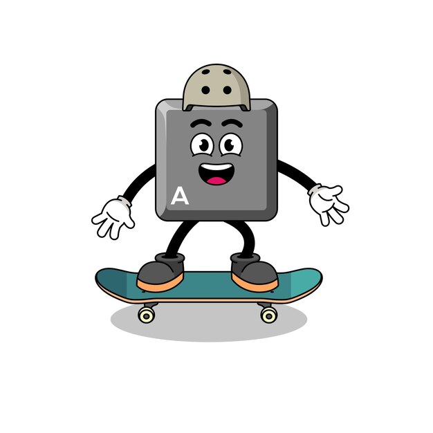 Keyboard A key mascot playing a skateboard