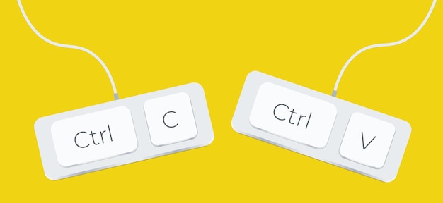 Keyboard keys Ctrl C and Ctrl V copy and paste the key shortcuts Computer icon on yellow background