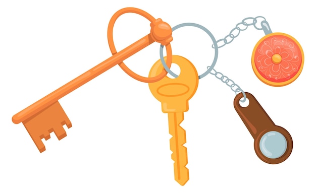 Vector keychain with keys cartoon car and house keys on ring