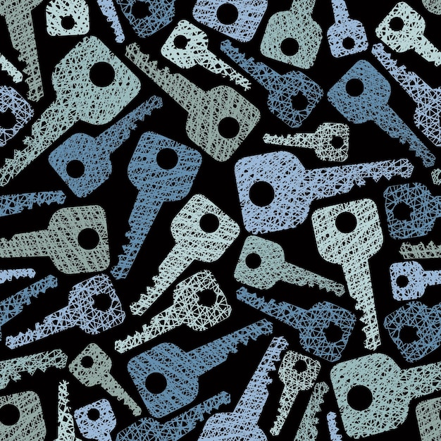 Keys seamless pattern, Security theme seamless background, vector, hand drawn lines textures used.