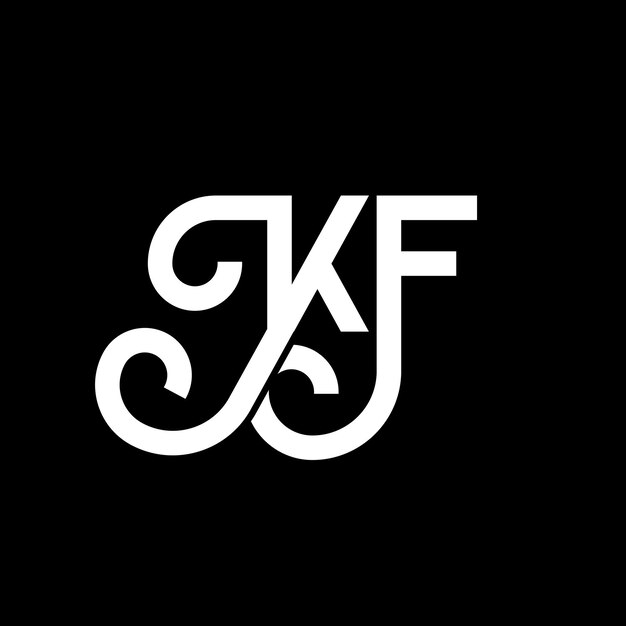 黒い背景の文字ロゴデザイン (KF) クリエイティブ・イニシアル (KF Creative Initials) 文字ロゴコンセプト (KF Letter Design) 黒いバックグラウンド (KF Black Background) に白い文字ロゴ設計 (KF White Letter Design) を採用している