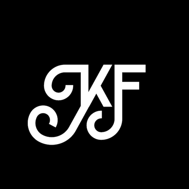 黒い背景の文字ロゴデザイン (KF) クリエイティブ・イニシアル (KF Creative Initials) 文字ロゴコンセプト (KF Letter Design) 黒いバックグラウンド (KF Black Background) に白い文字ロゴ設計 (KF White Letter Design) を採用している