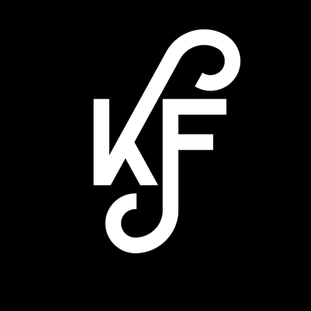 黒い背景の文字ロゴデザイン (KF) クリエイティブ・イニシアル (KF Creative Initials) 文字ロゴコンセプト (KF Letter Design) 黒いバックグラウンド (KF Black Background) に白い文字ロゴ設計 (KF White Letter Design) を採用している