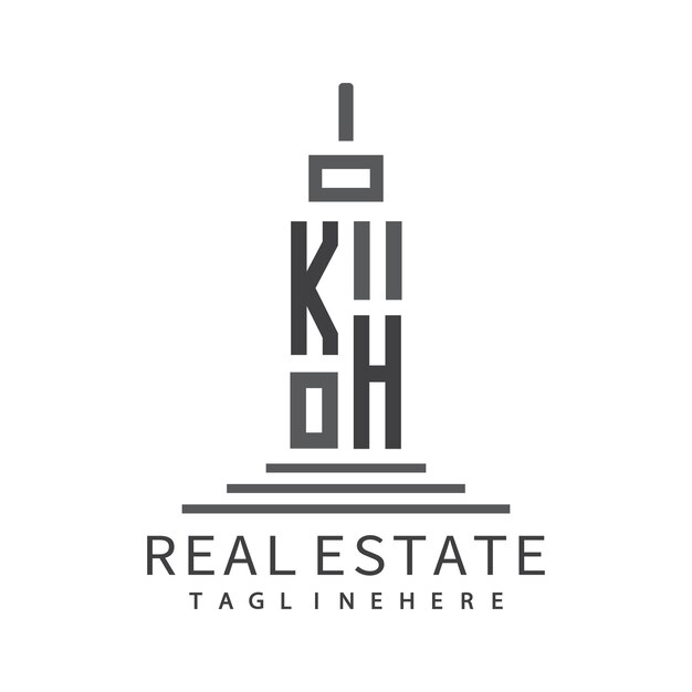 Vector kh initial monogram logo for real estate with building shape creative design