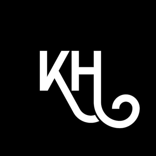 Vettore design del logo con lettere kh su sfondo nero kh iniziali creative concetto del logo di lettere kh design di lettere kh design di lettere bianche su sfondo nera k h k h logo
