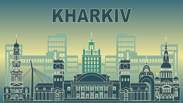 Kharkiv city skyline, Ukraine. The most famous buildings in Kharkiv, Ukraine