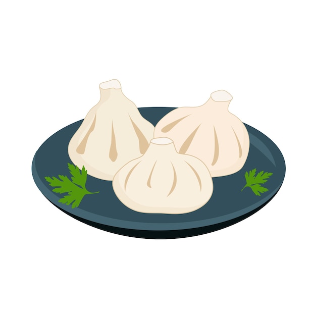 Khinkali of traditionele Georgische dumplings op bord Kaukasische nationale maaltijd Vector illustratie op