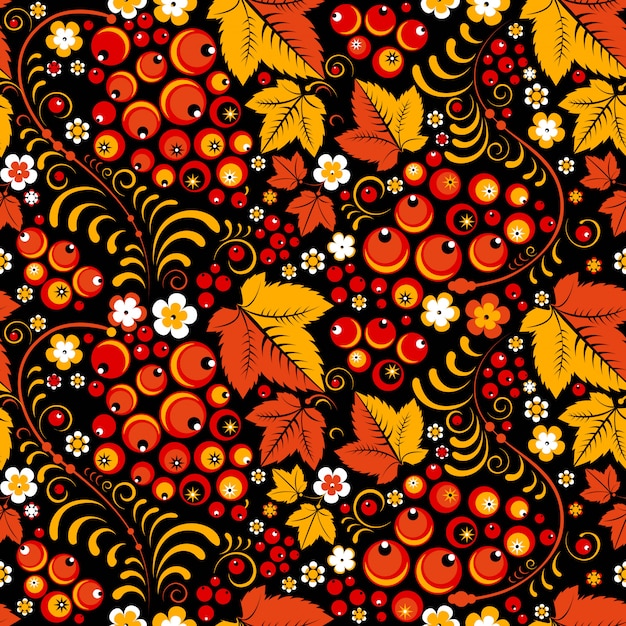 Vector khokhloma seamless pattern in slavic folk style