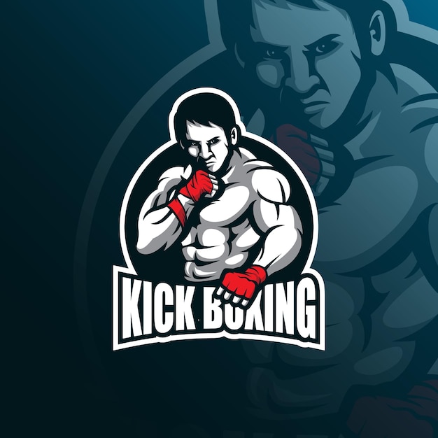 Kick boxing vettoriale mascotte logo design con moderna illustrazione concetto di stile per il distintivo