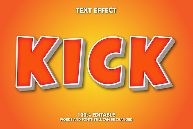 Kick Modern bold 3d typography cartoon editable text effect