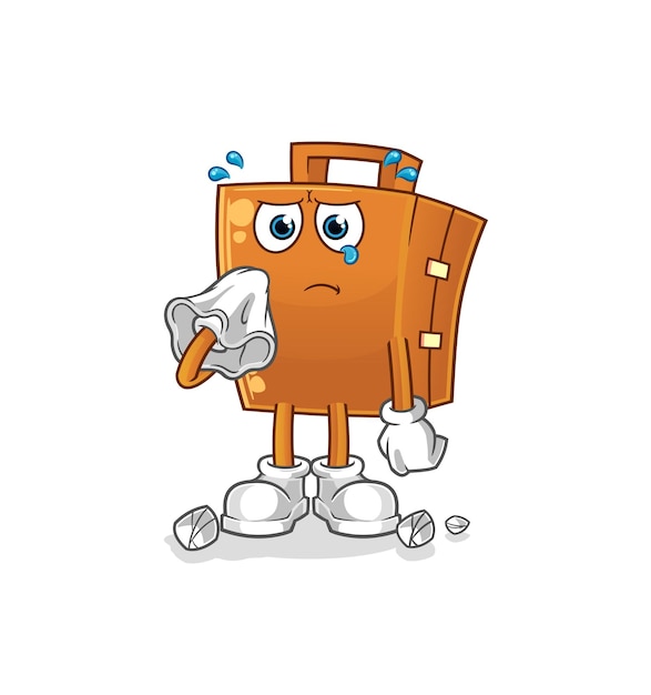 Kick pad cry with a tissue. cartoon mascot vector