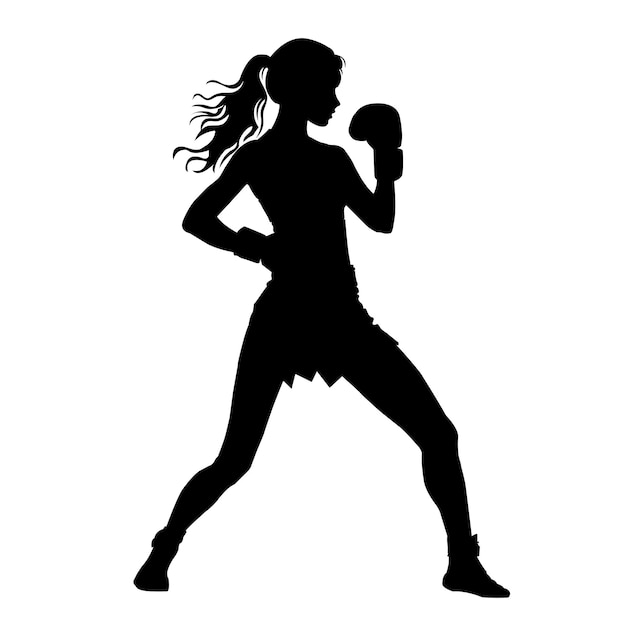 Kickboxing Woman Silhouette on White Background