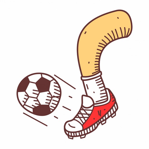 Vettore dare dei calci al doodle dell'illustrazione della palla