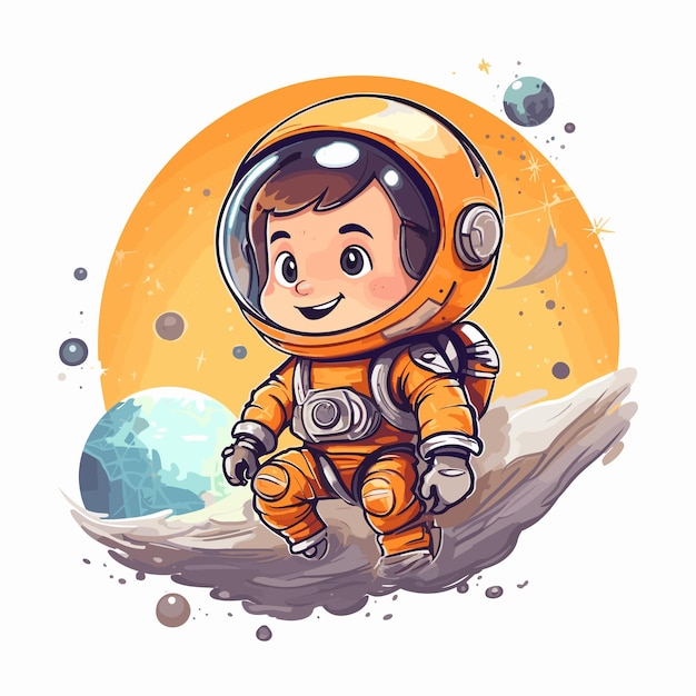 Kid astronaut and space illustration clipart Cute astronaut isolated on background