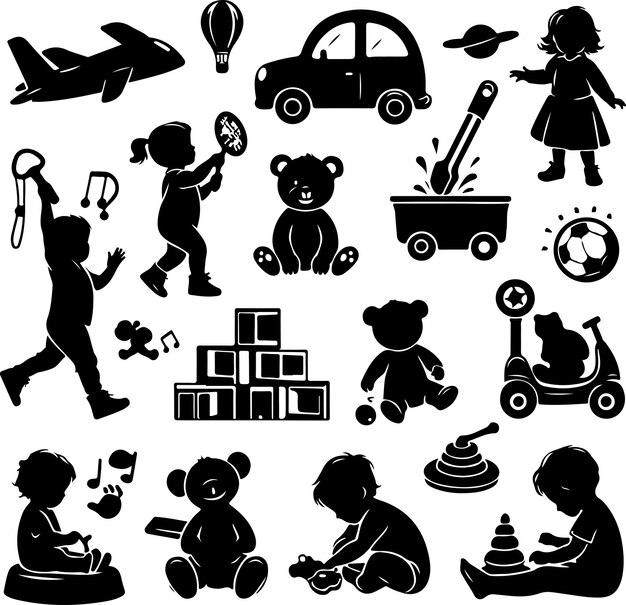 Kid and baby activity silhouette