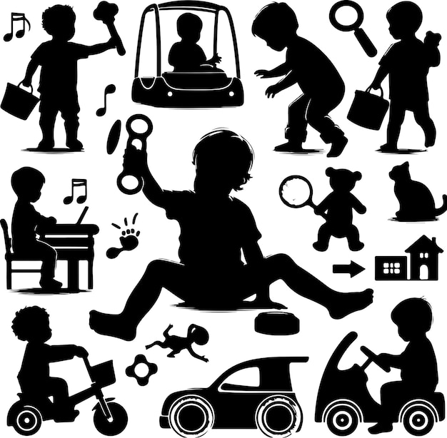 Kid and baby activity silhouette