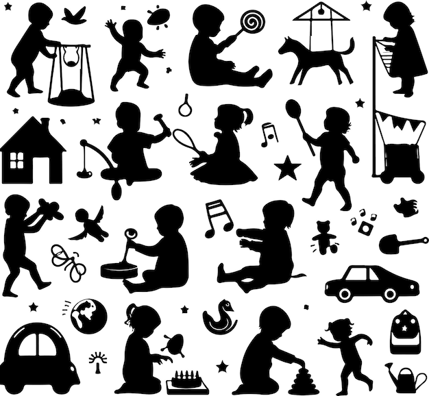 Kid and baby activity silhouette