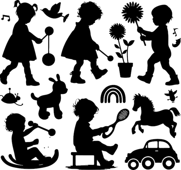 Kid and baby activity silhouette