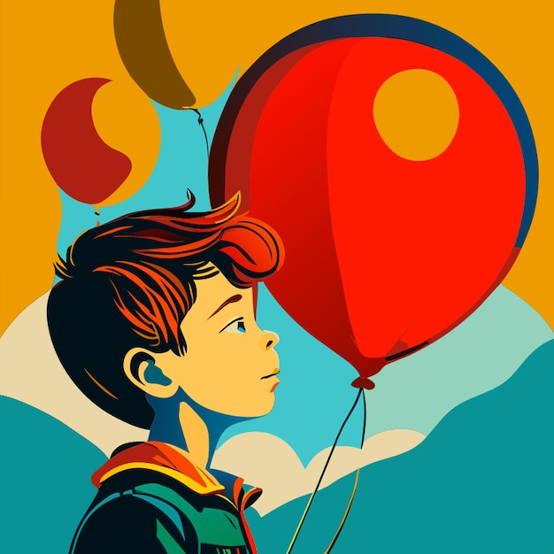 kid and balloon vector illustration