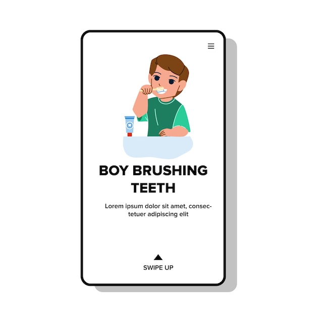 Kid boy brushing teeth vector