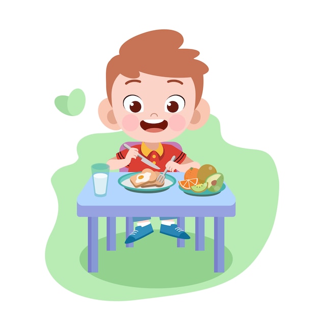 Vector kid boy eat illustration