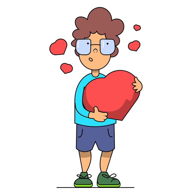 kid boy holding a heart