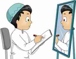 Vector kid boy muslim draw self mirror illustration