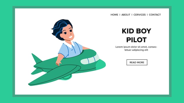 Kid Boy Pilot Vliegen In Vliegtuig Transport Vector
