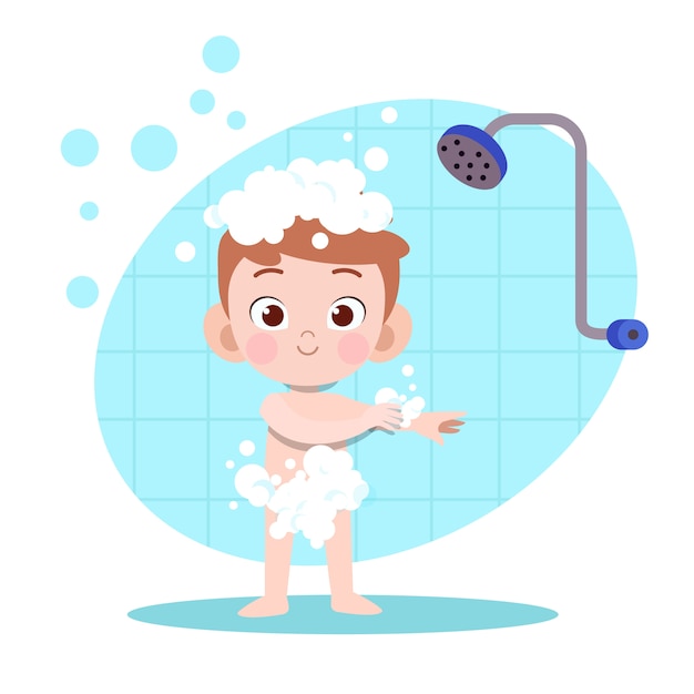 Illustrazione del bagno doccia ragazzo del bambino