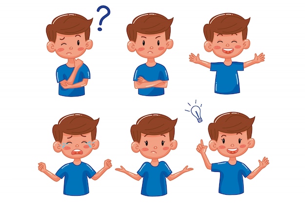 Vector kid boy with different emotions.  cartoon. flat. face expression