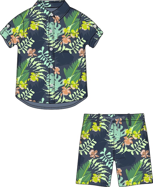 KID BOYS RESORT DRAAG T-SHIRT EN PYJAMA SET VECTOR