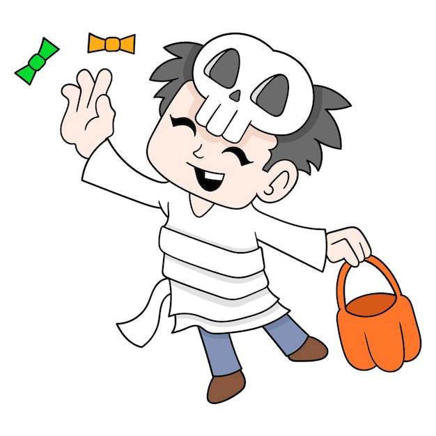 Kid celebrate halloween party collect share candy doodle icon image kawaii