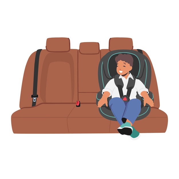 Kid Character Sitting On Car Seat Baby Boy On Vehicle Board Child Safety Comfortable Travel Concept Happy Kid