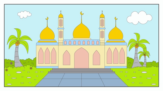 Красочная мультфильмная иллюстрация мечети