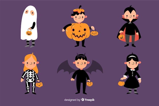 Vector kid costume collection for halloween