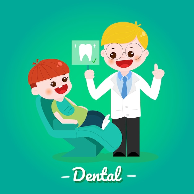 Vettore bambino e dentista