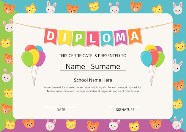 Diploma per bambini, certificato.