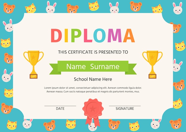 Kid diploma, school certificate