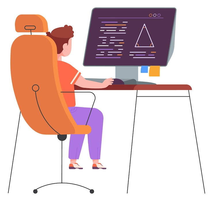 Vector kid doen wiskunde op computerscherm meetkunde les