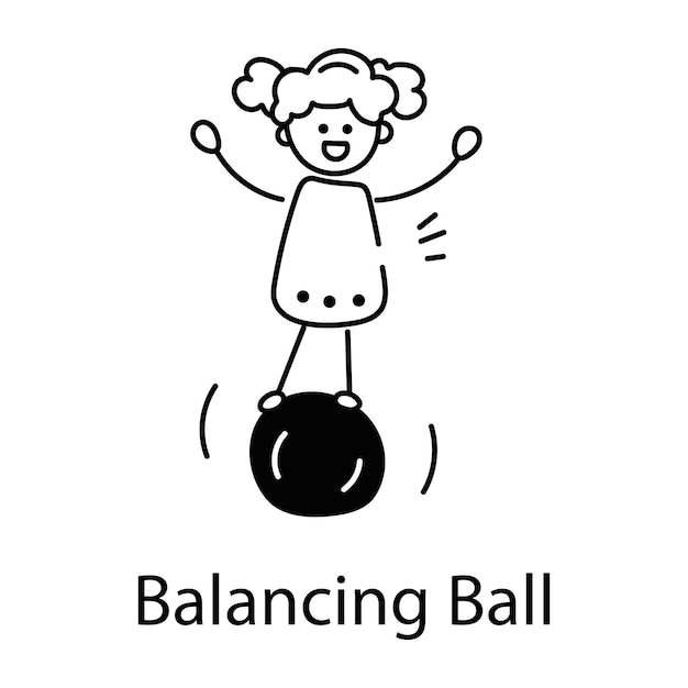 Kid doing balancing ball trick doodle style icon