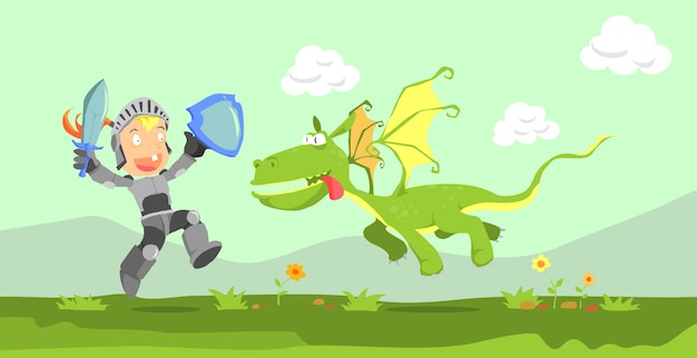 Vector kid & dragon cartoon