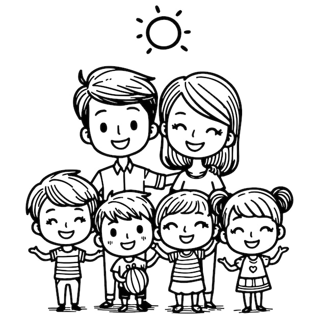 아이가 행복한 가족 만화 캐릭터 윤을 그리는 그림책 페이지 터