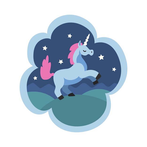 kid dreams sweet dream cloud with beautiful unicorn in starry sky childhood fantasy vector