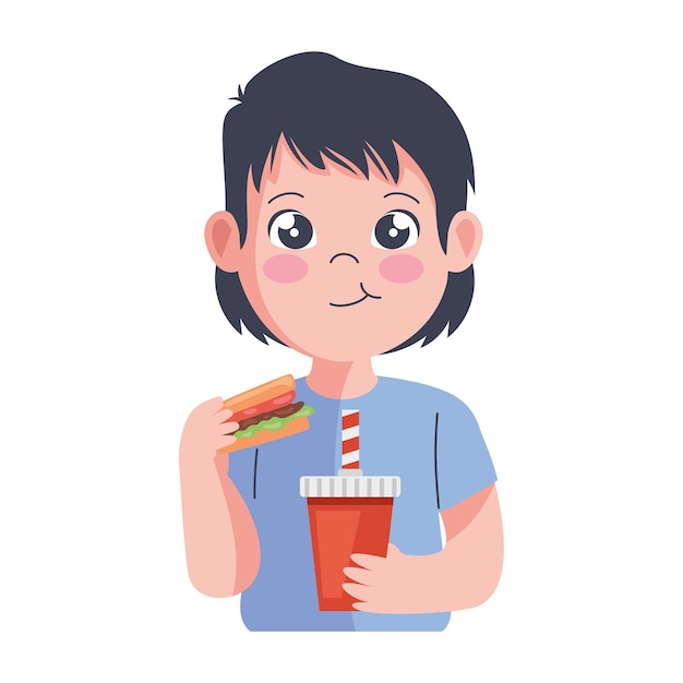 Vector kid eating a burger